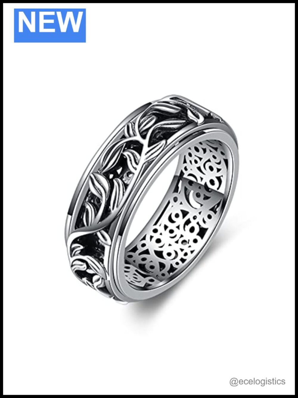 Sterling Silver Fidget Ring Anxiety Spinner Filigree Leaves Band